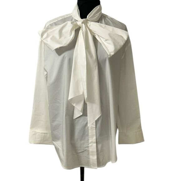 Grey Lab White Bow Detail Button Down Cotton Shirt(Size Medium) - Picture 4 of 8